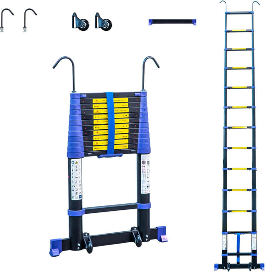 Telescopische ladder 3,8 m TELESCOVA12+, aluminium, opvouwbaar, uittrekbaar, multifunctioneel, werkhoogte max. 4,7 m, afneembare haken