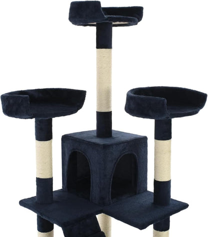 Krabpaal – Kattenkrabpaal – Kattenboom – Krabmeubel – Kattenhuis – Met Sisal Kolommen – 170 cm Hoog – Zacht Pluche – Blauw