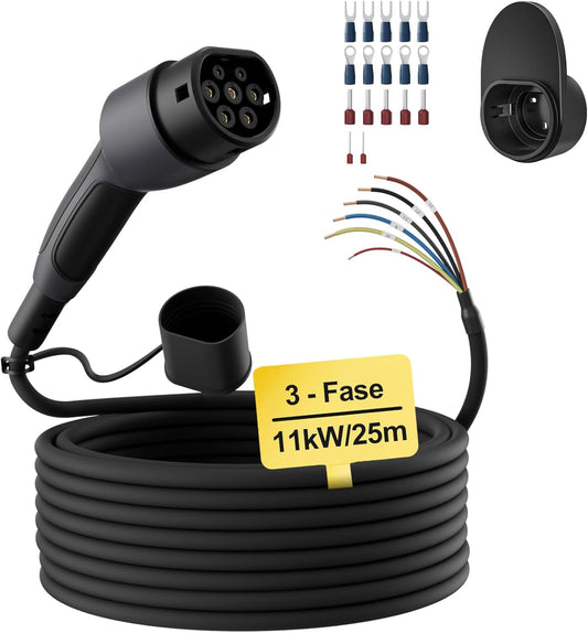 dé Type 2 Oplaadkabel Open Einde 11kW [3-fase|25m|16A] voor Wallbox/Laadstation Vervangingskabel