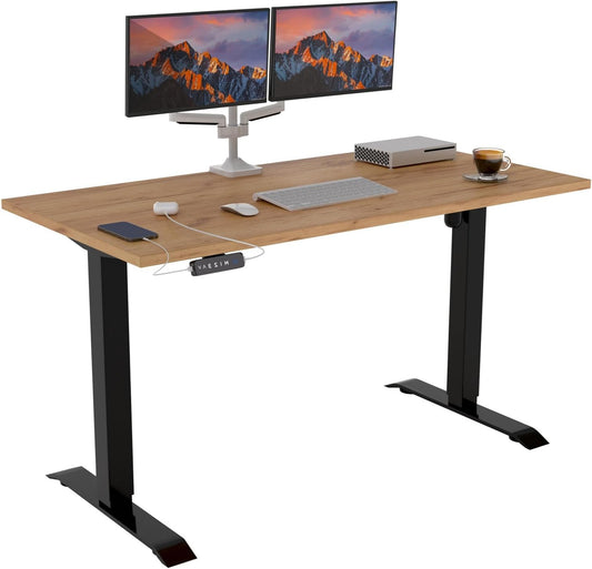 POKAR Height Adjustable Desk Height Adjustable Electric Office Table with Tabletop (Golden Craft Oak, 120 x 80) - QUORE