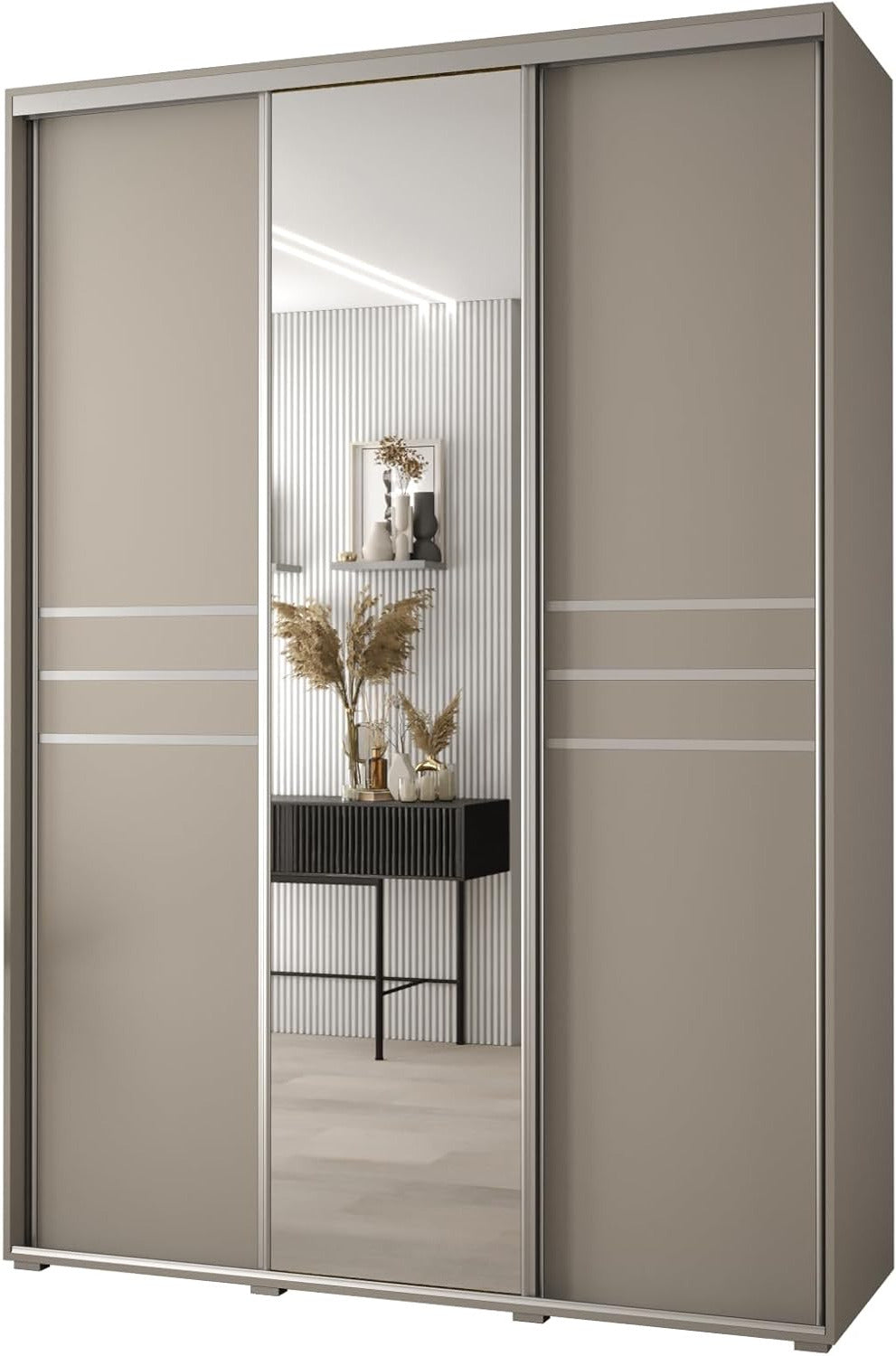 MEBLE KRYSPOL Dakota 11 Wardrobe with Three Sliding Doors - Modern Wardrobe with Mirror, Clothes Rod and Shelves - 235x170x60cm - CashmereSilver - QUORE
