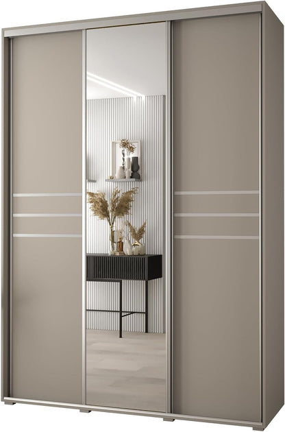 MEBLE KRYSPOL Dakota 11 Wardrobe with Three Sliding Doors - Modern Wardrobe with Mirror, Clothes Rod and Shelves - 235x170x60cm - CashmereSilver - QUORE
