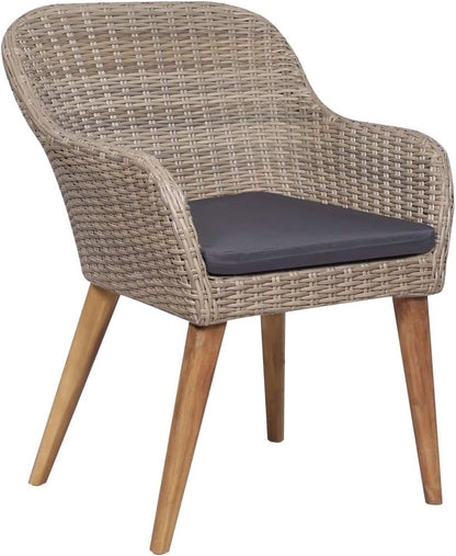 Tidyard garden chair with cushions 2 pieces, chair size: 56 × 60 × 82 cm (W × D × H), removable, washable cushion covers poly rattan brown - QUORE