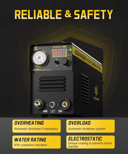 H HZXVOGEN Plasmasnijder, 50A Draagbare HF-luchtplasmasnijder met digitaal display en nabewerking, 230V DC IGBT-inverter, 1/3 inch schone snede voor beginners doe-het-zelf (HVC50)