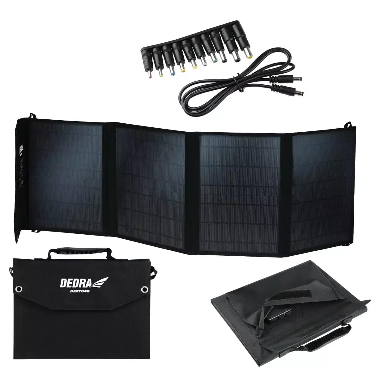 DEDRA DEZT0040 Zonnecollector, balkonkrachtcentrale, 40 W, met ledlicht, gewicht 1,9 kg, IP65-bescherming, monokristallijne zonnepanelen, USB-oplader op zonne-energie, voor camping, tuin, balkon en