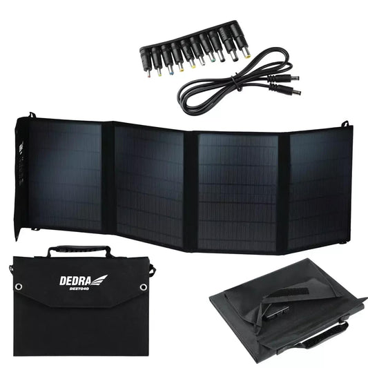 DEDRA DEZT0040 Zonnecollector, balkonkrachtcentrale, 40 W, met ledlicht, gewicht 1,9 kg, IP65-bescherming, monokristallijne zonnepanelen, USB-oplader op zonne-energie, voor camping, tuin, balkon en
