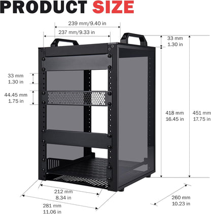 GeeekPi DeskPi RackMate T1 Plus, 10 Inch 8U Serverkast, 260 mm Diepte Mini Rack met Rack Plank & Blank Panel, voor 25,5 cm AV-, NAS- en serverapparatuur (zwart)