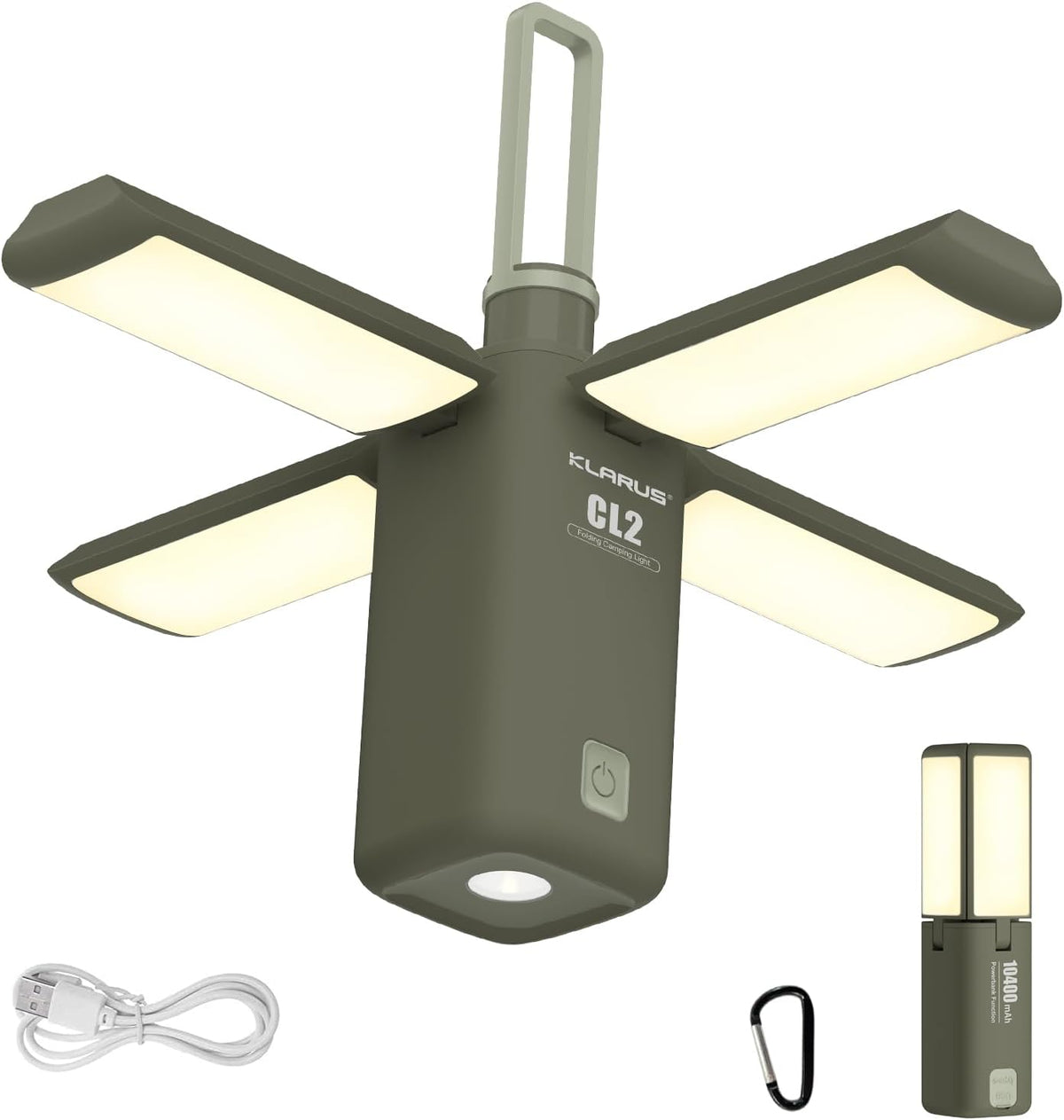 KLARUS CL2 multifunctionele campinglantaarn, 10000mAh oplaadbare campinglamp, 750 lumen opvouwbare campinglamp met 8 lichtstanden, IPX5 waterdichte LED-lantaarn voor tenten Outdoor Fishing Emergency