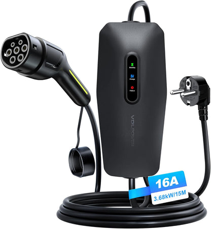 Oplaadkabel Type 2 – EV Laadkabel – Elektrische Autokabel – Type 2 Stekkerkabel – Thuislaadkabel – 15 Meter Lang – 3,68 kW Laadvermogen – IP65 Waterdicht