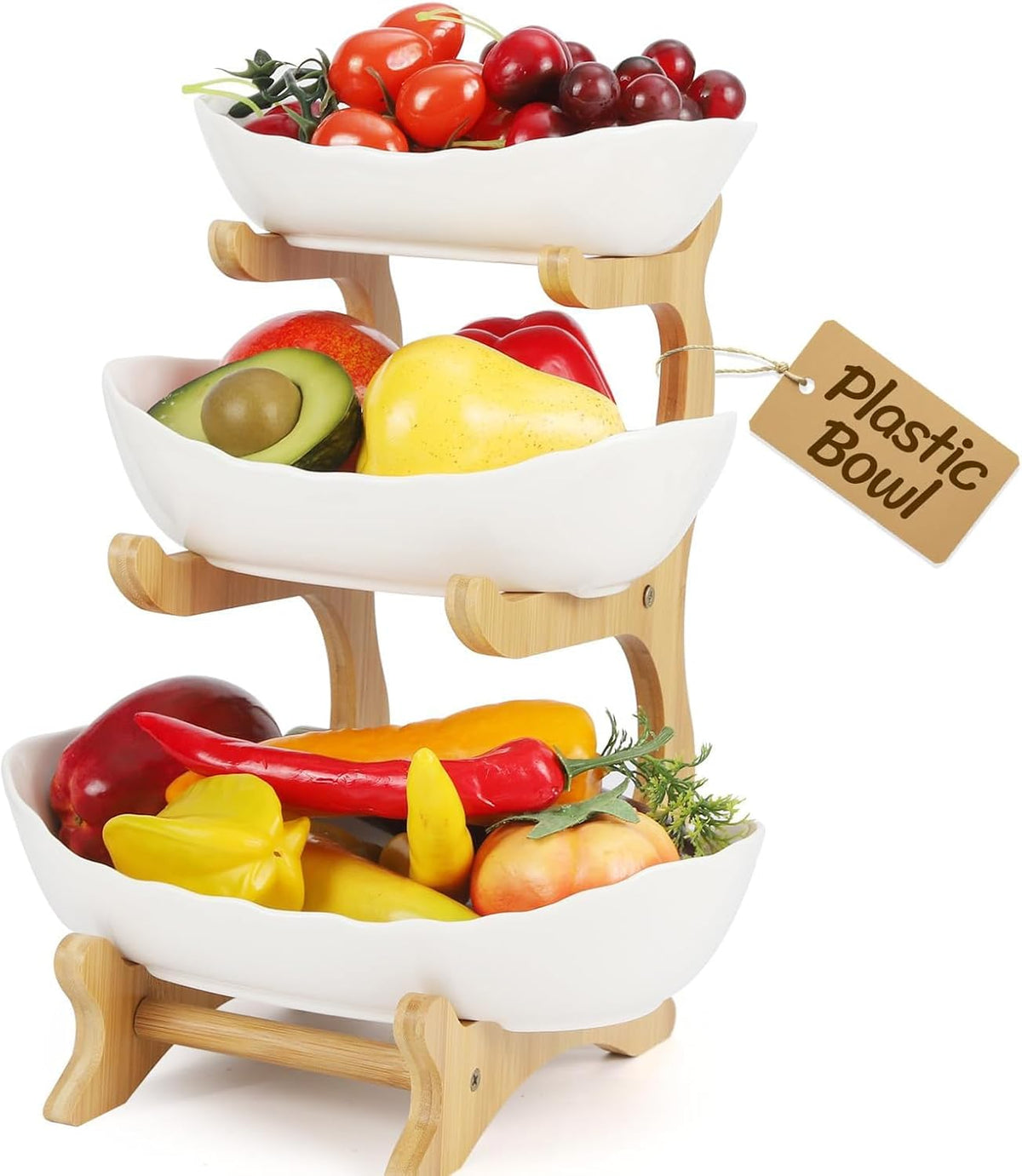 Keramische fruitetagère met 3 etages, ruimtebesparende fruitmand, etagère voor het gezin, stabiel en zonder te trillen, standaard, voor groenten, fruit, snacks