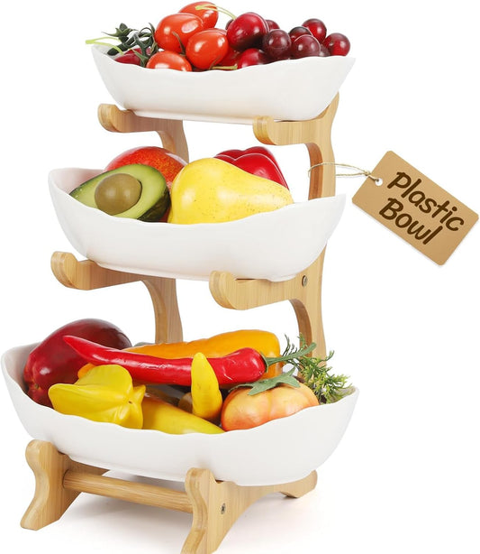 Keramische fruitetagère met 3 etages, ruimtebesparende fruitmand, etagère voor het gezin, stabiel en zonder te trillen, standaard, voor groenten, fruit, snacks