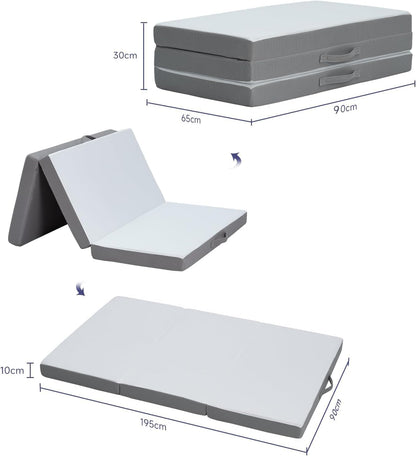 Z-HOM Vouwmatras, gastenmatras, 3-delig vouwmatras, 90 x 195 x 10 cm dik, schuimmatras, opvouwbaar matras, volwassenen, afneembare en wasbare buitenhoes