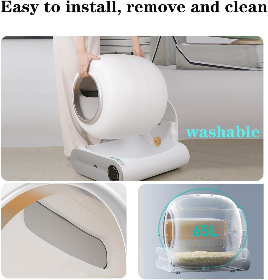 Zelfreinigende kattentoilet, automatische kattenbak met app-bediening, zelfreinigend, slimme gezondheidsmonitor/ionische deodorisator (lichtwit)