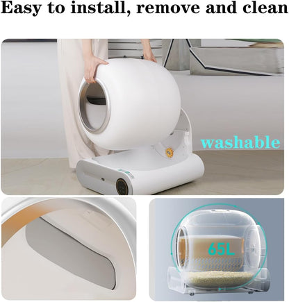 Zelfreinigende kattentoilet, automatische kattenbak met app-bediening, zelfreinigend, slimme gezondheidsmonitor/ionische deodorisator (lichtwit)