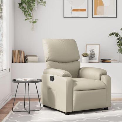 Fauteuil verstelbaar kunstleer crèmekleurig – Relaxfauteuil – Relaxstoel – Armstoel – Leunstoel – Traploos verstelbare rugleuning – Vlekbestendig kunstleer