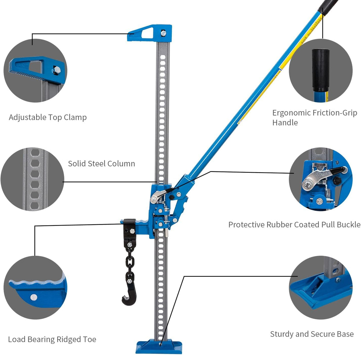 Boerderijkrik – High Lift Jack – Farm Jack – 4x4 Krik – Tractorkrik – 48 Inch – 3 Ton – Gietijzer & Koolstofstaal