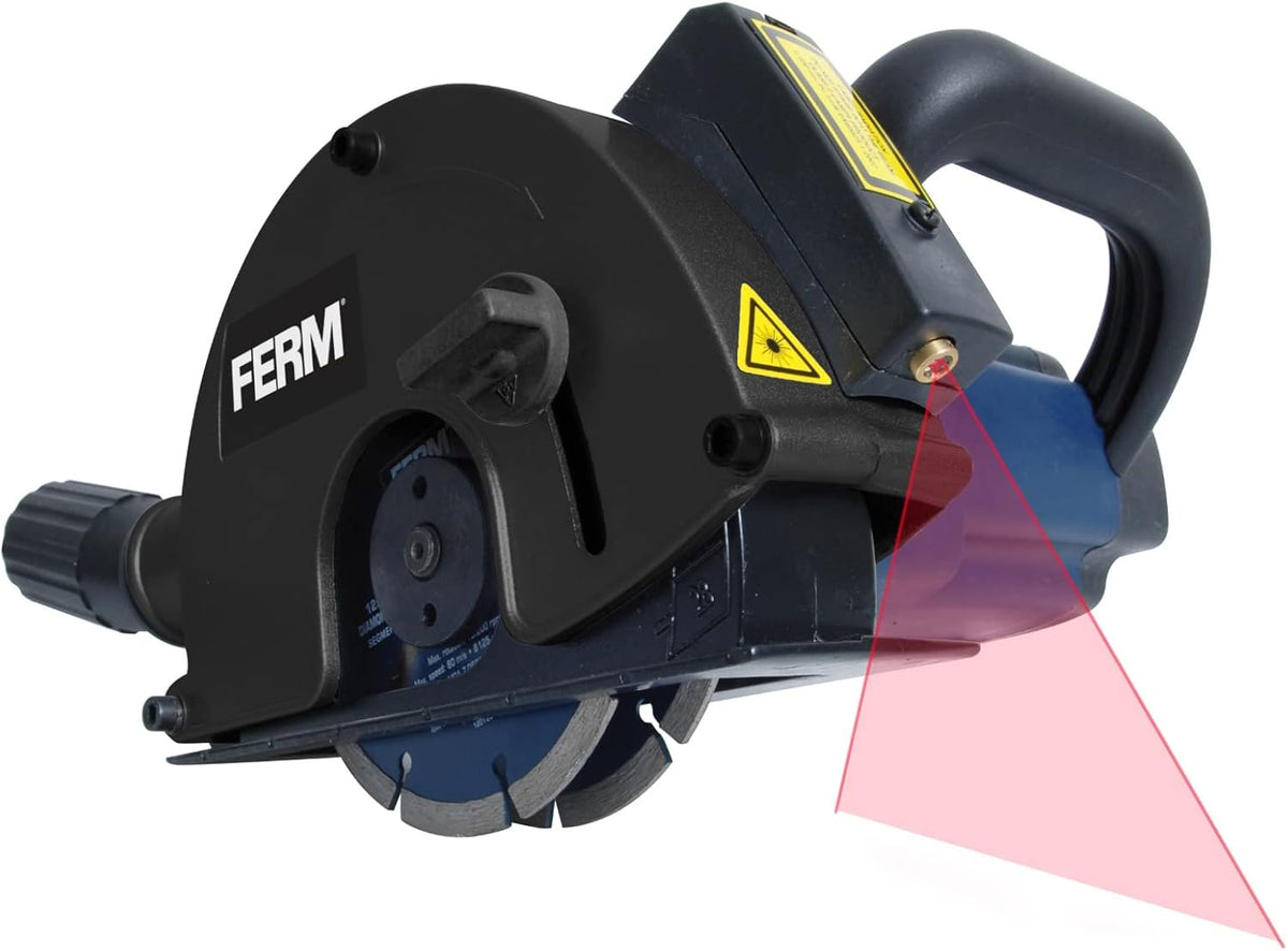 Ferm Muurfrees 1700W - 2 Diamantschijven 125mm - Lasergeleiding - Stofafzuigadapter - Koffer, meerkleurig