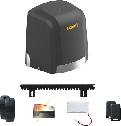 Somfy 1246284 Slidymoove 300 schuifpoortmotorisatie, met 2 Keypop-afstandsbedieningen, 4 meter tandheugel, 1 reservebatterij, 1 knipperlicht, fotocellen, gemaakt in Frankrijk