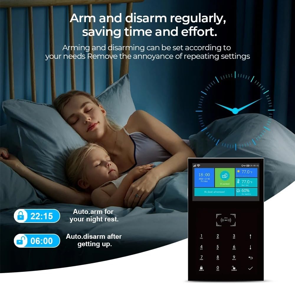 WiFi/GSM 2G Wireless Smart Home veiligheidsalarmsysteem met PIR bewegingsmelder, deur- en raamsensor RFlD SOS Tuya Smart Life app, afstandsbediening, ondersteuning Alexa