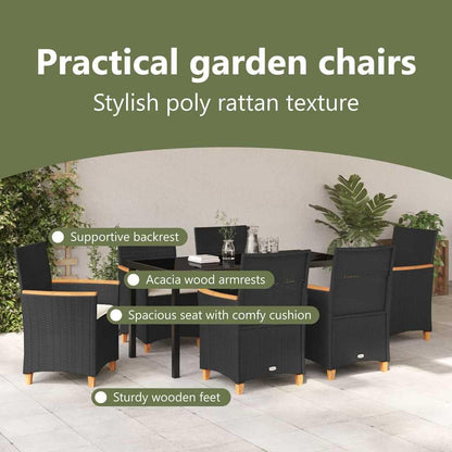 Tuin Eettafelset – Tuinset – Buitenmeubels – Terras Set – Eetset – Duurzaam poly Rattan – Comfortabele Kussens Met Houten Armleuningen