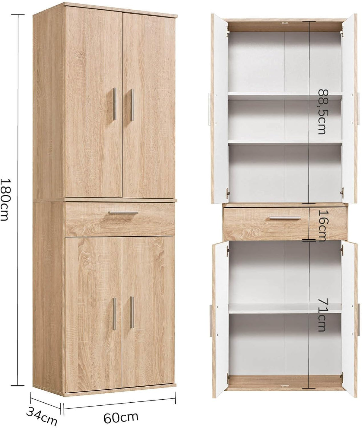 mokebo Multifunctional Cabinet 60 cm wide with Drawers 'The Practical', Chest of drawers, Filing cabinet large, Office cabinet, Shoe cabinet, Kitchen cabinet in brown of Wood, High Cabinet in Sonoma Oak - QUORE