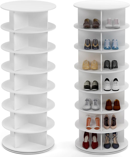 Schoenenkast – Schoenenrek – Schoenenopberger – Schoenenhanger – Opbergrek – 7 Etages – 360° Draaibaar – Duurzaam Wit PVC