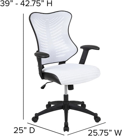 Flash Furniture High Back Designer White Mesh Executive Swivel Ergonomische bureaustoel met verstelbare armen, 65,75 cm B x 64 cm D x 99 cm H
