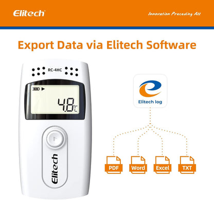 Elitech Datalogger voor temperatuurgegevens, dubbele sensor, groot meetbereik, USB, PDF, LCD, datalogger RC-4HC, 5 stuks
