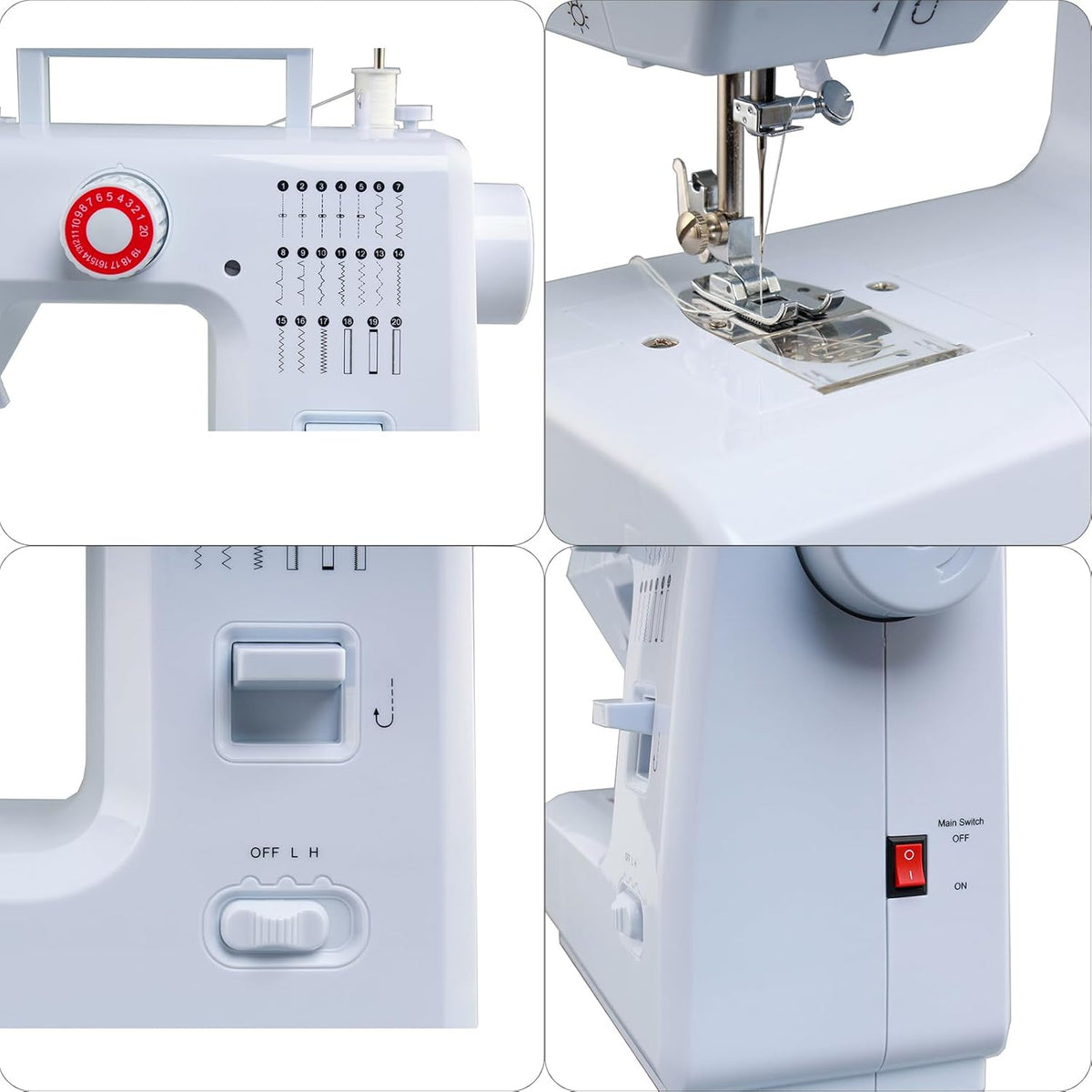 Elektrische naaimachine – Naaimachine – Hobby naaimachine – Compacte naaimachine 31 cm – Draagbare naaimachine – 20 Steektypes – Geschikt voor Jeans tot 12 mm
