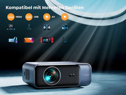 YABER Draagbare projector, 1080p, 20.000 lumen, wifi6, bluetooth, thuisbioscoop, 4K video, ondersteuning, YABER draagbare projector, led, 300 inch display, compatibel met smartphone/tv-stick/PS5