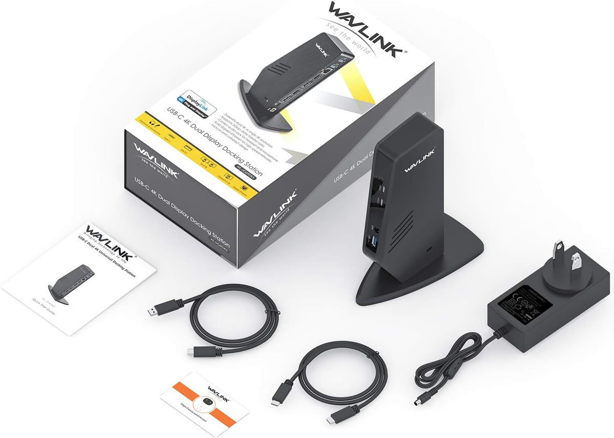 WAVLINK USB 3.0 / USB C Universal Docking Station ondersteunt dubbele 4K-video-uitvoer (2 DisplayPort-poorten en 2 HDMI, Gigabit Ethernet, 5 USB3.0-poorten, 2-in-1 audio) vanaf laptop, pc of Mac
