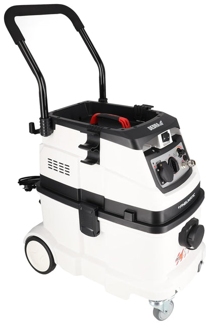 Industriële stofzuiger met automatische filterreiniging en aansluitbaar compressor- en persluchtsysteem, filterklasse M, gewicht 17,4 kg, zuigvermogen 24 kPa, reservoir 40 l DEDRA DED6609P
