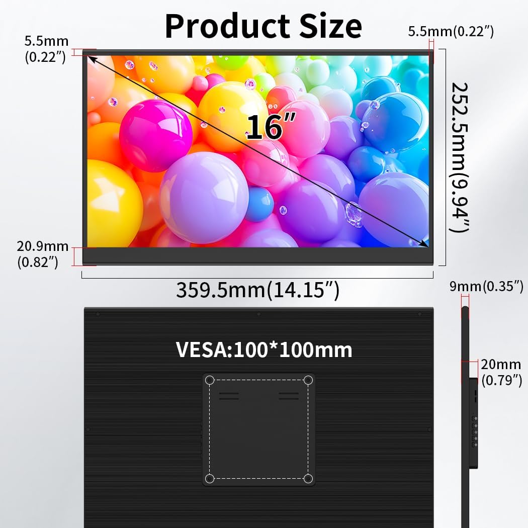 16" 2K 2560 x 1600 Capacitive Touchscreen, 10-Point Capacitive Touchscreen, HDMI/USB C/Mini DP Interface, Integrated Speakers, VESA, Commercial Display - QUORE