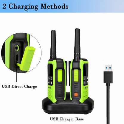 Retevis RT649P Walkie Talkie Oplaadbaar, Ip67 Waterproof Float, PMR 446 Licentievrij 16 Kanalen, Led Zaklamp, Ctcss/Dcs Vox, Walkie Talkie Headset (2 Paar, Groen)