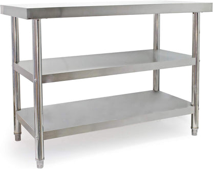 Wiltec roestvrijstalen werktafel 120x60x85 cm, horeca keukentafel 120 kg met 2 planken, gastronomie keukenwerktafel met opslagplanken, rvs restaurant bereidingstafel tafelblad
