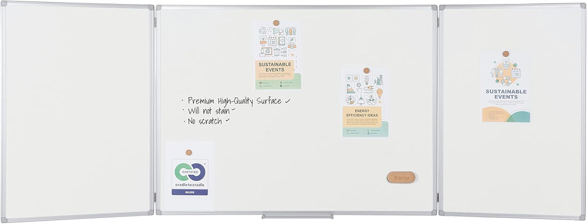 Bi-Office Earth Trio - whiteboard klaptafel met 3 whiteboards, magnetische geëmailleerde oppervlakken, 90 x 60/180 x 60 cm