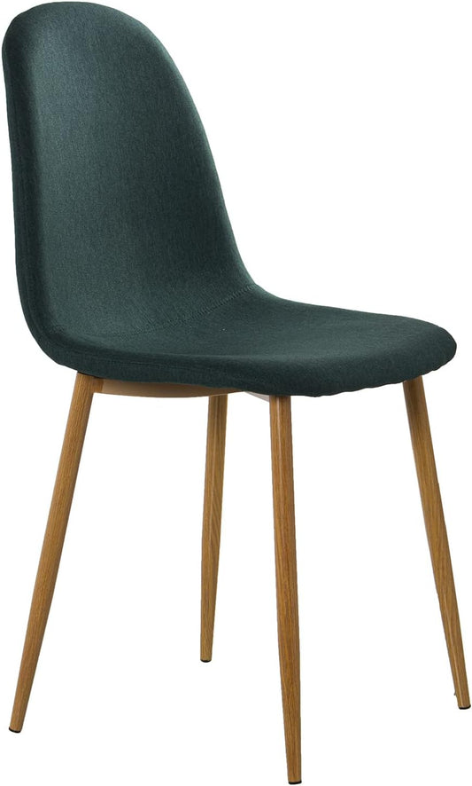 DRW Set van 4 stoelen en poten van metaal, houtlook, groen en hout, 44 x 52 x 87 cm, zitvlak 49 cm