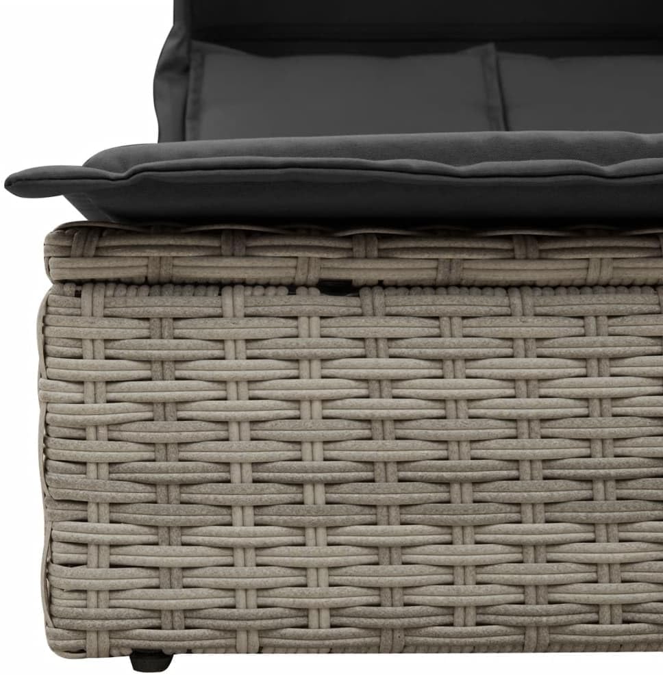 Outdoor Lounger with Retractable Hood and Washable Padded Cushions, Adjustable Backrest, 2 Positions, Durable PE Rattan, Garden Patio - QUORE