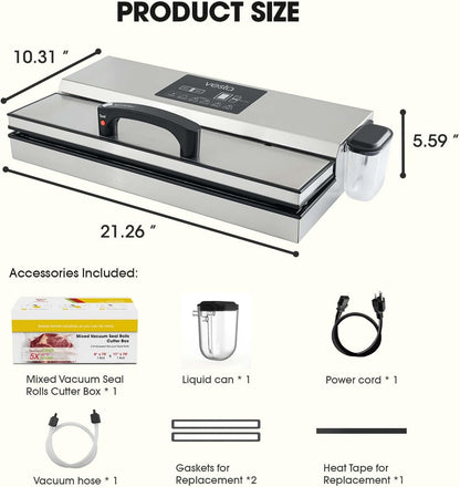Vesta Precision Vac'n Seal Pro II Vacuümsealer - Slim afdichtingsontwerp, bediening op volle snelheid, moeiteloze zware werklast, gepatenteerde snijdooszakken, ontworpen en onderhouden in de VS