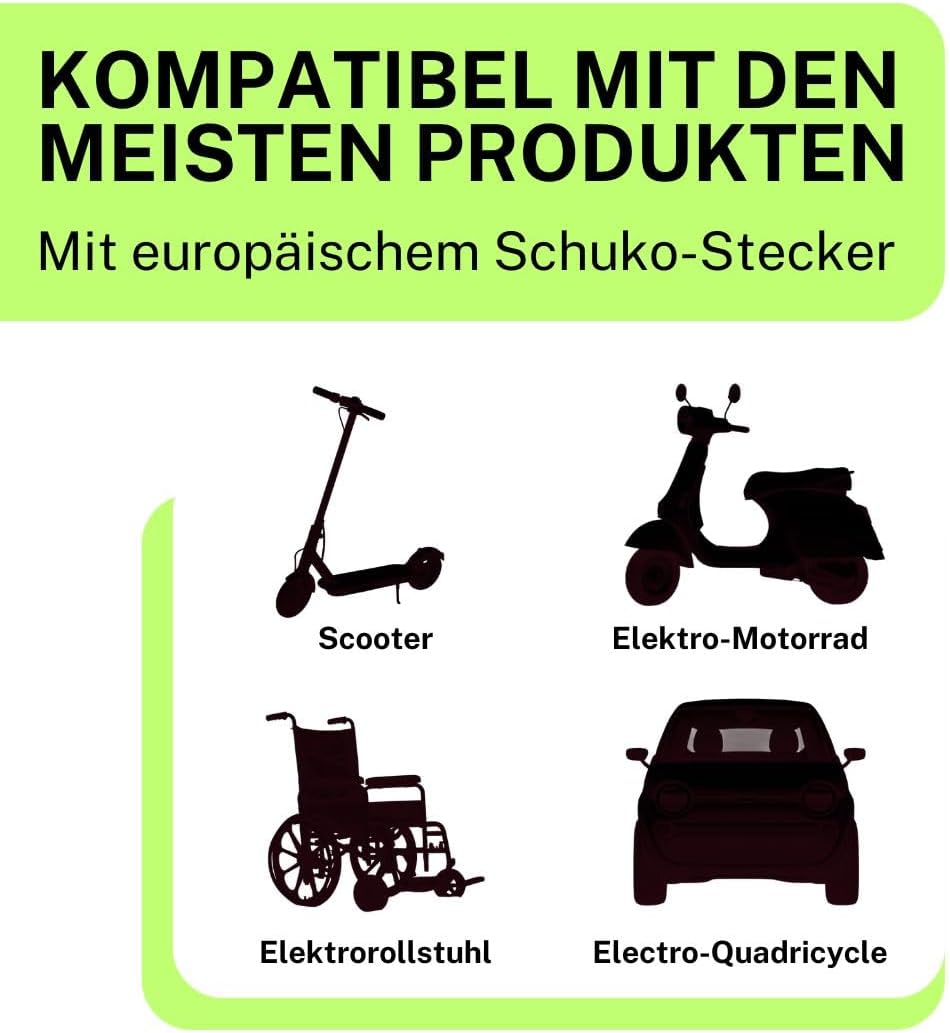 EV + Type 2 naar Schuko Adapter Oplaadkabel Laadkabel voor Elektrische Auto en PHEV, Type 2 IEC 62196 tot Schuko, Oplader Adapter Stekkerverbinding 1-fase 16A (3,6 kW) Zwart/Wit