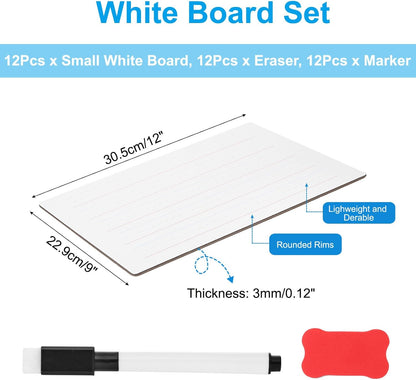 PATIKIL 12x9 inch Kleine Witte Board Set, 12Set Magnetische Gevoerde Dry Erase Paddle Whiteboard Met Markers & Gum voor Klas Onderwijs Kantoor Thuis