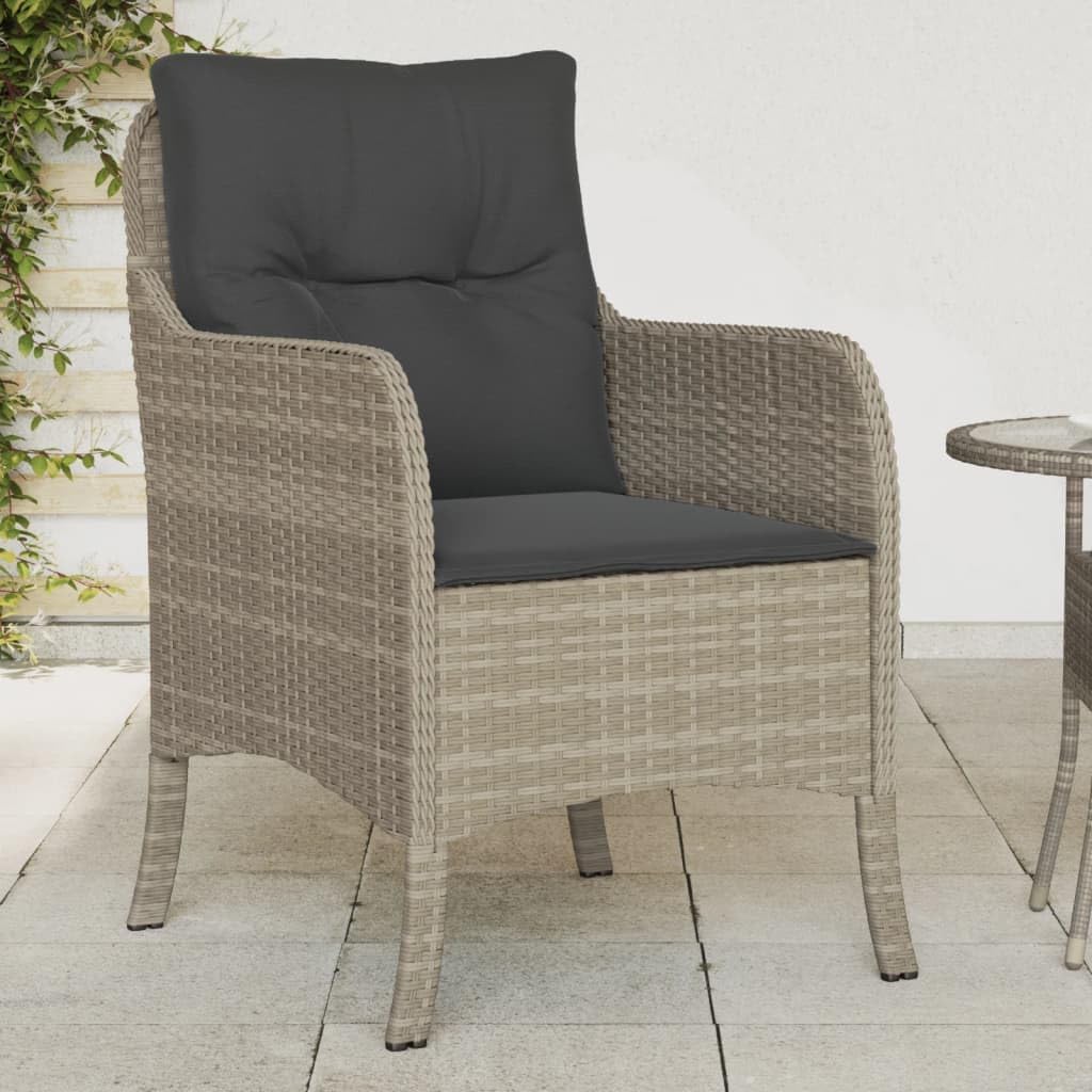 Gecheer 2 x Garden Chairs with Cushion, Light Grey, Poly Rattan Garden Chair Rattan Garden Chairs - QUORE