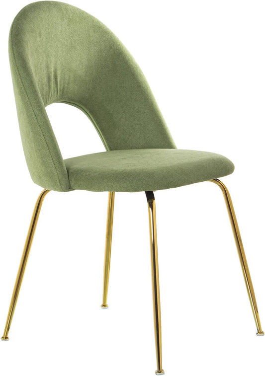 DRW Set van 4 stoelen van fluweel en metaal in groen en goud, 50 x 51 x 86 cm, zitvlak 47 cm