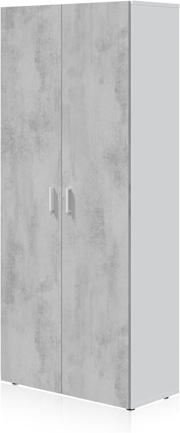 Habitdesign Multifunctionele kast met 2 deuren, afdekkast, wit artik en cement, afmetingen: 80 cm (breedte) x 182 cm (hoogte) x 37 cm (diepte)
