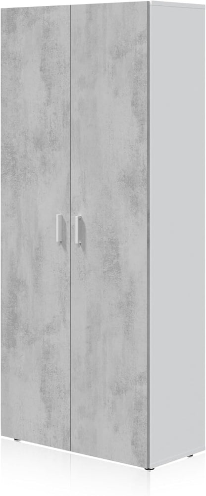 Habitdesign Multifunctionele kast met 2 deuren, afdekkast, wit artik en cement, afmetingen: 80 cm (breedte) x 182 cm (hoogte) x 37 cm (diepte)