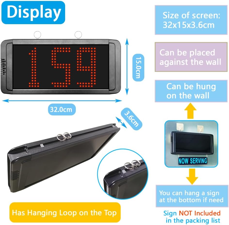 Queue Number Calling System, Customer Pager System, Queue Management System for Cafe/Bar/Clinic, Take-A-Number Calling Queue, Fast Food Restaurant Pager System (1 Keyboard+1 Digital - QUORE