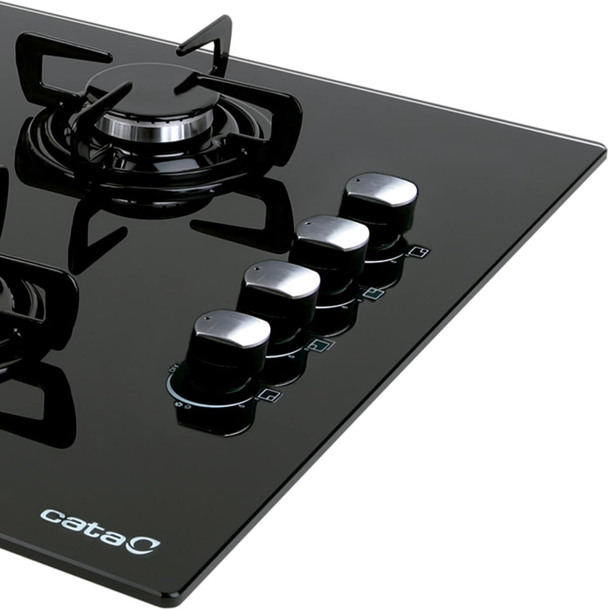 4-pits Gaskookplaat – Gasfornuis – Kookplaat – Gasplaat – Kookfornuis – Gehard Zwart Glas – Elektronische Ontsteking – 59 cm Breed