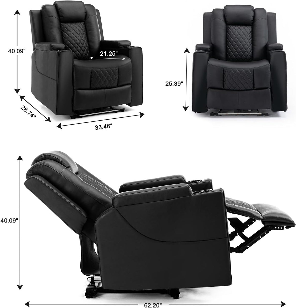 Elektrische Relaxfauteuil – Verstelbare Relaxstoel – Tv Stoel – Massagefauteuil – Zwarte Kunstleren Fauteuil – Traploos Verstelbare Rugleuning – Ingebouwde LED-Verlichting