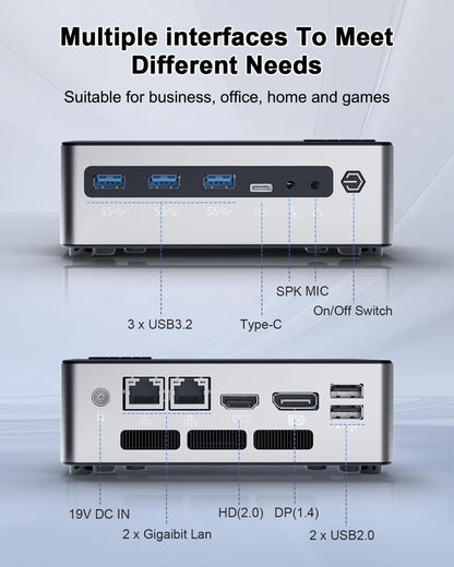 VENOEN Core i7 1360P 13th Gen Mini PC W 11 Pro, 16GB DDR5 RAM 512GB M.2 SSD, HD2.0, DP1.4, USB-C 4K, Home Computer, RJ45 LAN, WiFi 6, BT5.2, USB3.2, WOL, PXE, 19V Fan, Small Comouter - QUORE