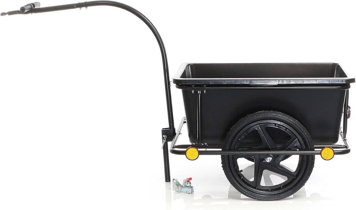 Wiltec fietskar tot 80 kg met koppeling en luchtbanden, zwarte fietsaanhanger 90 liter voor transport, fietsaanhangwagen met uitneembare bak